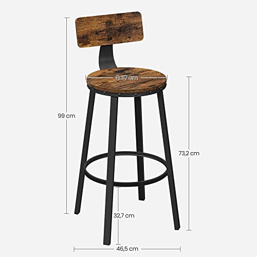 VASAGLE-Lot-de-2-Chaises-de-Bar-Tabourets-Hauts-avec-Dossier-Sige-de-Cuisine-Cadre-en-Acier-Montage-Facile-Sige-de-732-cm-de-Haut-Style-Industriel-Marron-Rustique-et-Noir-LBC026B01V1-0-0