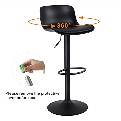 YOUNUOKE-Lot-de-2-tabourets-de-bar-au-design-moderne-Hauteur-rglable-Pivotant--360-Avec-dossier-et-repose-pieds-Pour-comptoir-cuisine-et-maison-Noir-0-2