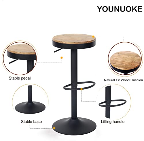 YOUNUOKE-Lot-de-2-tabourets-de-bar-en-bois-60-80-cm-Hauteur-rglable--360-Tabouret-de-bar-avec-repose-pieds-pour-bar-bistro-caf-cuisine-Noir-0-1