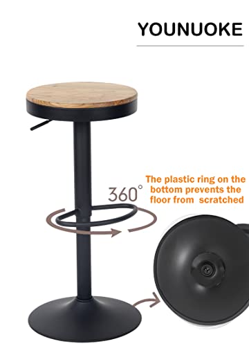 YOUNUOKE-Lot-de-2-tabourets-de-bar-en-bois-60-80-cm-Hauteur-rglable--360-Tabouret-de-bar-avec-repose-pieds-pour-bar-bistro-caf-cuisine-Noir-0-2