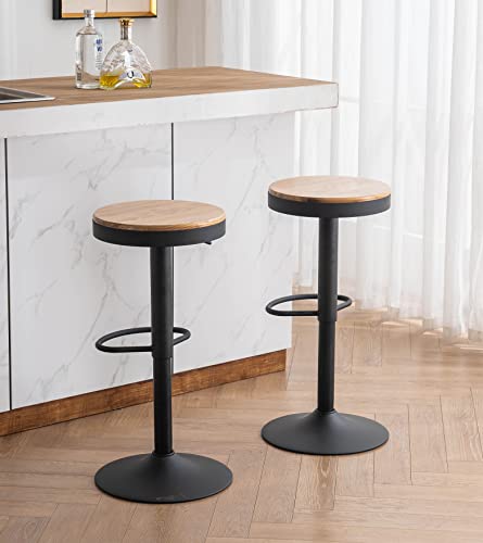 YOUNUOKE-Lot-de-2-tabourets-de-bar-en-bois-60-80-cm-Hauteur-rglable--360-Tabouret-de-bar-avec-repose-pieds-pour-bar-bistro-caf-cuisine-Noir-0
