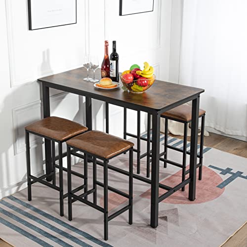 FURNITABLE-Ensemble-table-de-bar-5-pices-avec-4-chaises-rembourres-structure-en-mtal-design-industriel-pour-salle--manger-salon-vintage-et-noir-0-0