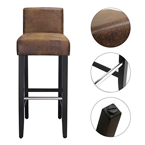 SONGMICS-lot-de-2-tabourets-de-bar-chaises-avec-dossier-bas-et-repose-pieds-chaises-hautes-et-rembourres-en-PU-hauteur-dassise-76-cm-pieds-en-bois-massif-brune-et-noire-LDC32BR-0-2