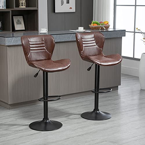 HOMCOM-Lot-de-2-tabourets-de-bar-tapiss-en-cuir-synthtique-Hauteur-rglable-en-hauteur-avec-dossier-et-repose-pied-465-x-54-x-88-108-cm-Marron-0-0