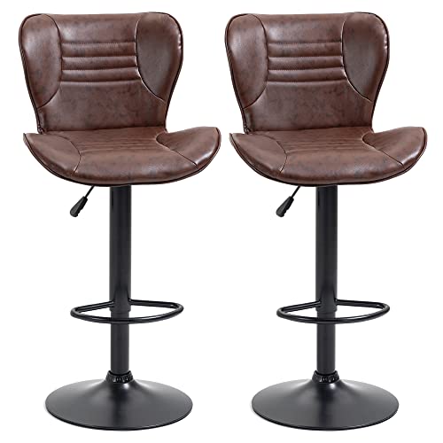 HOMCOM-Lot-de-2-tabourets-de-bar-tapiss-en-cuir-synthtique-Hauteur-rglable-en-hauteur-avec-dossier-et-repose-pied-465-x-54-x-88-108-cm-Marron-0