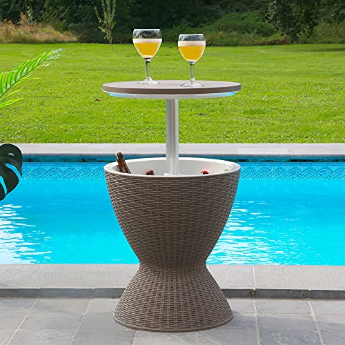 SKYLANTERN-Table-de-Jardin-Extrieur-avec-Bassine--Glaon-pour-Boissons-Fraches-Table-dAppoint-Hauteur-Rglable-Effet-Rotin-Table-Bar-Glacire-Intgre-0