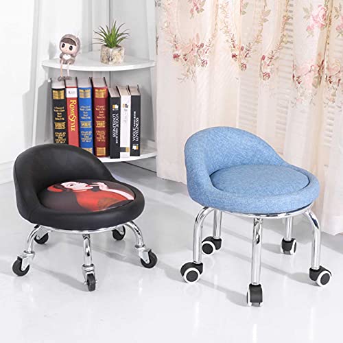 Tabouret-pivotant-Tabouret--roulettes-avec-Dossier-Tabouret-BasChaise-Basse-pour-Enfants-en-Lin-Repose-Pieds-de-Bureau-de-Massage-des-Pieds-Facile--Installer-31x36cm-8-Couleurs-0-2