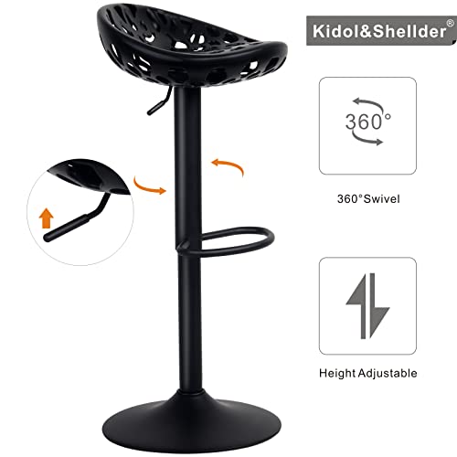 Kidol-Shellder-Tabourets-de-Bar-Chaises-de-Salle--Manger-Lot-de-2-Noir-Hauteur-Rglable--360-Chaises-de-Bar-en-Plastique-et-Mtal-Creux-pour-Maison-Cuisine-Comptoir-Bistro-0-1