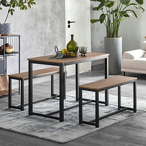 SoBuy-Ensemble-Table--Manger-et-2-Bancs-Set-de-3-Pices-Ensemble-de-Table-de-Cuisine-avec-2-Bancs-pour-Salle--Manger-Salon-Balcon-Cadre-en-Acier-Table-110x58x74cm-Banc-95x29x46cm-OGT25-N-0-0