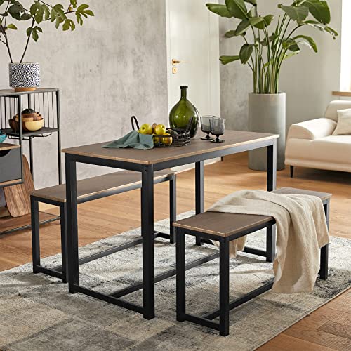 SoBuy-Ensemble-Table--Manger-et-2-Bancs-Set-de-3-Pices-Ensemble-de-Table-de-Cuisine-avec-2-Bancs-pour-Salle--Manger-Salon-Balcon-Cadre-en-Acier-Table-110x58x74cm-Banc-95x29x46cm-OGT25-N-0-1