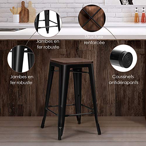 COSTWAY-Lot-de-4-Tabouret-Bar-Empilable-de-Style-Industriel-Vintage-Sige-en-Bois-avec-Repose-Pied-et-Patin-du-Pied-pour-Salle--Manger-Salon-Cuisine-Hauteur-645-CM-Jusqu-150-KG-Noir-0-0