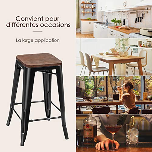 COSTWAY-Lot-de-4-Tabouret-Bar-Empilable-de-Style-Industriel-Vintage-Sige-en-Bois-avec-Repose-Pied-et-Patin-du-Pied-pour-Salle--Manger-Salon-Cuisine-Hauteur-645-CM-Jusqu-150-KG-Noir-0-1