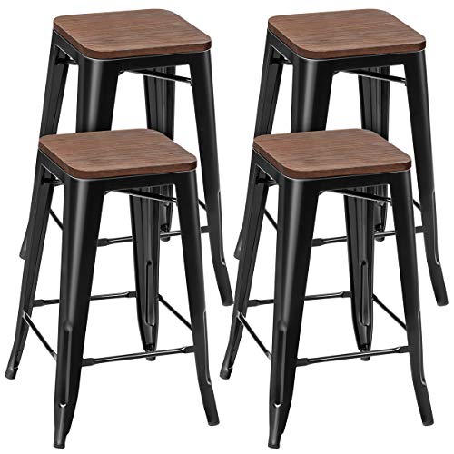 COSTWAY-Lot-de-4-Tabouret-Bar-Empilable-de-Style-Industriel-Vintage-Sige-en-Bois-avec-Repose-Pied-et-Patin-du-Pied-pour-Salle--Manger-Salon-Cuisine-Hauteur-645-CM-Jusqu-150-KG-Noir-0