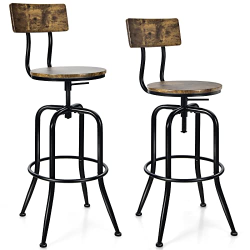 COSTWAY-Lot-de-2-Tabourets-de-BarStyle-IndustrielHauteur-Rglable-de-69--76-CM-avec-Dossier-et-Repose-PiedsCadre-en-Mtal-Tabouret-pour-Pub-Bistrot-0