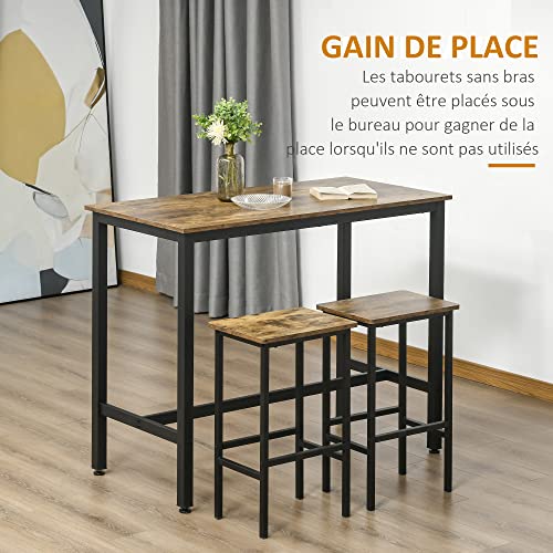 HOMCOM-Lot-de-2-tabourets-de-Bar-Style-Industriel-avec-Repose-Pieds-Hauteur-65-cm-mtal-et-Panneaux-de-Particules-Marron-et-Noir-0-2