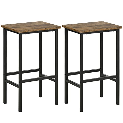 HOMCOM-Lot-de-2-tabourets-de-Bar-Style-Industriel-avec-Repose-Pieds-Hauteur-65-cm-mtal-et-Panneaux-de-Particules-Marron-et-Noir-0