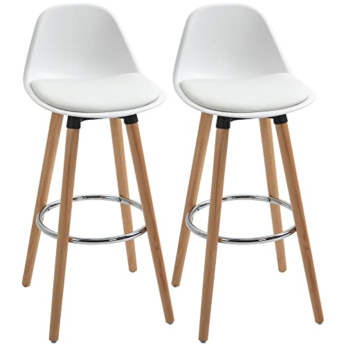 HOMCOM-Lot-de-2-tabourets-de-Bar-Style-scandinave-Hauteur-70-cm-avec-Pieds-en-Bois-et-Repose-Pieds-en-Acier-Blanc-0