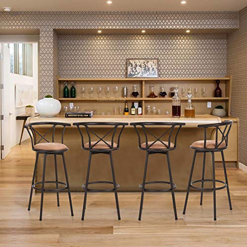 MEUBLE-COSY-Lot-de-4-Tabourets-de-Bar-Chaises-Vintage-pivotant-sur-360-avec-Dossier-et-Repose-Pieds-Sige-de-77-cm-de-Haut-Style-Industriel-Marron-40x565x995cm-Hailey-29-4PCS-0-0