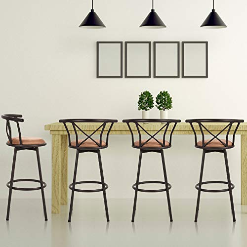 MEUBLE-COSY-Lot-de-4-Tabourets-de-Bar-Chaises-Vintage-pivotant-sur-360-avec-Dossier-et-Repose-Pieds-Sige-de-77-cm-de-Haut-Style-Industriel-Marron-40x565x995cm-Hailey-29-4PCS-0-1