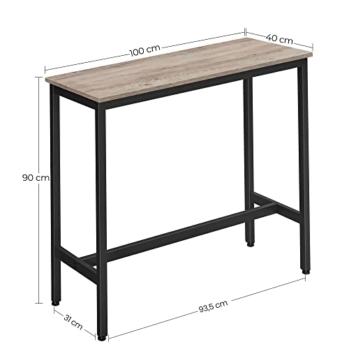 VASAGLE-Table-de-Bar-Table-Haute-Fine-Table-de-Cuisine-Table-de-Salle--Manger-avec-Cadre-mtallique-Robuste-100-x-40-x-90-cm-Montage-Facile-Style-Industriel-Grge-et-Noir-LBT010B02-0-0