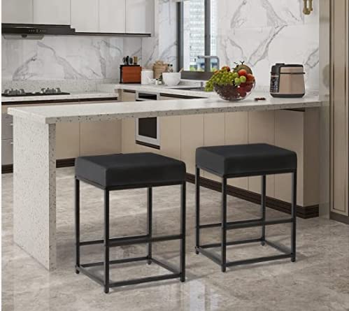 YMYNY-Lot-de-2-tabourets-de-bar-industriels-en-polyurthane-avec-repose-pieds-Aspect-bois-avec-cadre-en-mtal-Pour-salon-fte-63-x-455-x-385-cm-Noir-HBS088B-0