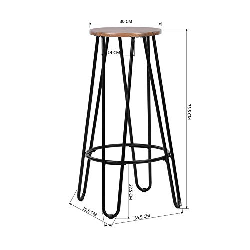 MEUBLE-COSY-Lot-de-2-Tabouret-de-Bar-Vintage-Chaise-Ronde-Sige-de-Cuisine-Haut-avec-Repose-Pieds-Style-Industriel-Pieds-Mtal-0-1