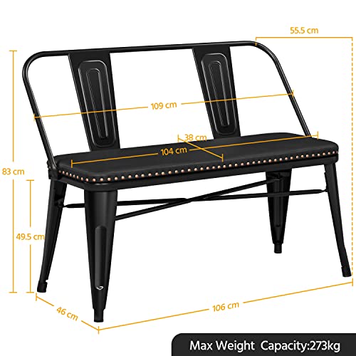 Yaheetech-Chaise-de-Salle--Manger-Banc-Deux-Places-Design-Industriel-Chaise-de-Cuisine-avec-Assise-rembourre-Structure-en-mtal-Style-Vintage-Noir-109-x-83-x-555-cm-0-1