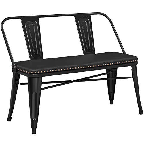 Yaheetech-Chaise-de-Salle--Manger-Banc-Deux-Places-Design-Industriel-Chaise-de-Cuisine-avec-Assise-rembourre-Structure-en-mtal-Style-Vintage-Noir-109-x-83-x-555-cm-0