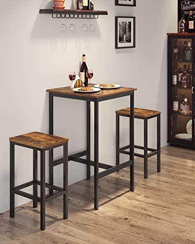 VASAGLE-Ensemble-Table-de-Bar-avec-Tabourets-Table--Manger-avec-2-Chaises-Table-de-Cuisine-60-x-60-x-90-cm-Chaises-de-Bar-30-x-40-x-65-cm-Style-Industriel-Marron-Rustique-et-Noir-LBT017B01-0-1