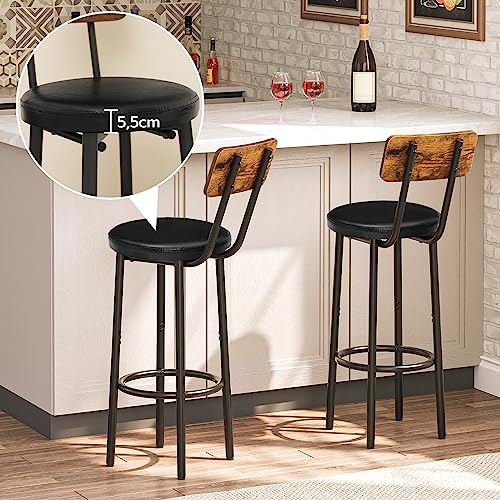 HOOBRO-Lot-de-2-Tabourets-de-Bar-avec-Dossier-Chaises-de-Bar-rembourres-en-PU-Chaises-Hautes-avec-Repose-Pieds-pour-Cuisine-Salon-Bar-Pieds-Reglables-Marron-Rustique-et-Noir-EBF31BY01-0-2