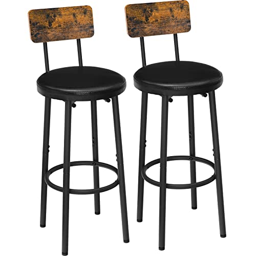 HOOBRO-Lot-de-2-Tabourets-de-Bar-avec-Dossier-Chaises-de-Bar-rembourres-en-PU-Chaises-Hautes-avec-Repose-Pieds-pour-Cuisine-Salon-Bar-Pieds-Reglables-Marron-Rustique-et-Noir-EBF31BY01-0