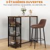 HOMCOM-Table-de-Bar-Table-Haute-de-Cuisine-Mange-Debout-avec-etageres-120-x-40-x-105-cm-pietement-Acier-Noir-Marron-0-2