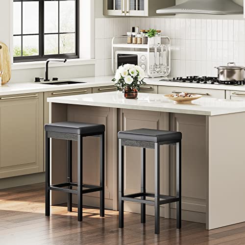 HOOBRO-Lot-de-2-Tabouret-de-Bar-Tabouret-de-Cuisine-Rembourrage-en-Mousse-dEpaisseur-de-63-cm-Cadre-en-Metal-5cm-de-Haut-pour-Cuisine-Restaurant-Cafe-Comptoir-Noir-EBB21BY01-0-2