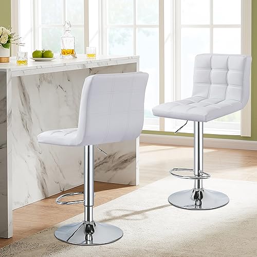 Lot-de-2-Tabourets-de-Bar-Chaises-Haut-Hauteur-Reglable-Revetement-en-PU-Rotatif-sur-360-avec-Dossier-et-Repose-Pieds-Pied-Chrome-0-2