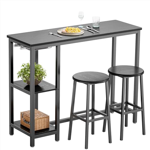 Bealife-Ensemble-Table-de-Bar-avec-TabouretsTable-a-Manger-Debout-avec-2-chaises-de-BarTable-Haute-Cuisine-avec-avec-2-etageres-et-Porte-Bouteille-de-vinpour-Cuisine-Salon-Salle-a-Manger-0