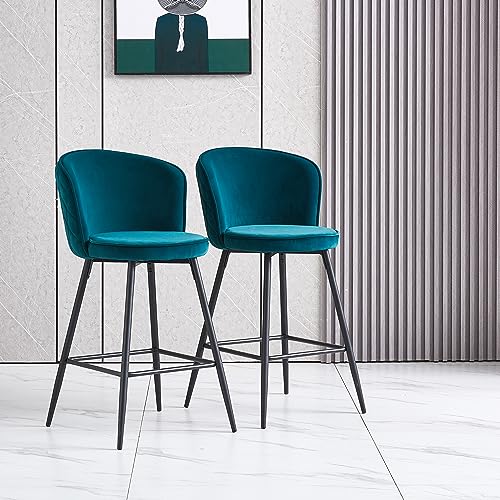 AINPECCA-Lot-de-2-Tabourets-de-Bar-Chaises-de-comptoir-de-Cuisine-en-Velours-avec-Repose-Pieds-Dossier-incurve-Siege-Rond-pour-Bar-Bistrot-et-Salle-a-Manger-Cuisine-0-0