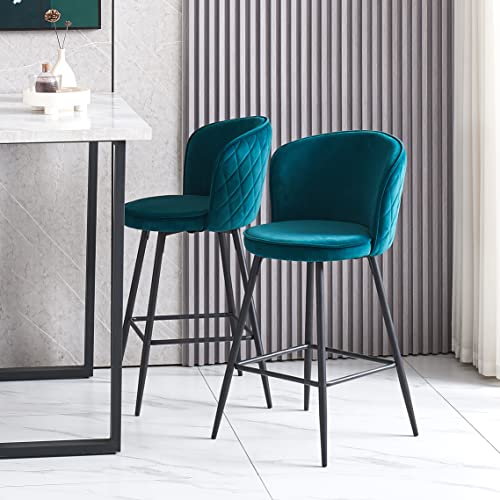 AINPECCA-Lot-de-2-Tabourets-de-Bar-Chaises-de-comptoir-de-Cuisine-en-Velours-avec-Repose-Pieds-Dossier-incurve-Siege-Rond-pour-Bar-Bistrot-et-Salle-a-Manger-Cuisine-0-2