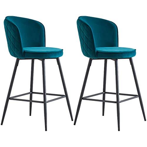 AINPECCA-Lot-de-2-Tabourets-de-Bar-Chaises-de-comptoir-de-Cuisine-en-Velours-avec-Repose-Pieds-Dossier-incurve-Siege-Rond-pour-Bar-Bistrot-et-Salle-a-Manger-Cuisine-0
