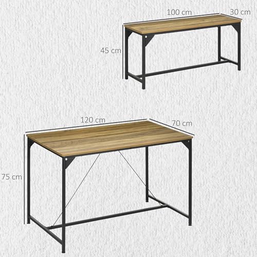 HOMCOM-Ensemble-Table-a-Manger-et-2-bancs-Structure-Acier-Table-pour-4-Personnes-120-x-70-x-75-cm-Banc-100-x-30-x-45-cm-pour-Cuisine-Salle-a-Manger-Salon-Naturel-et-Noir-0-1