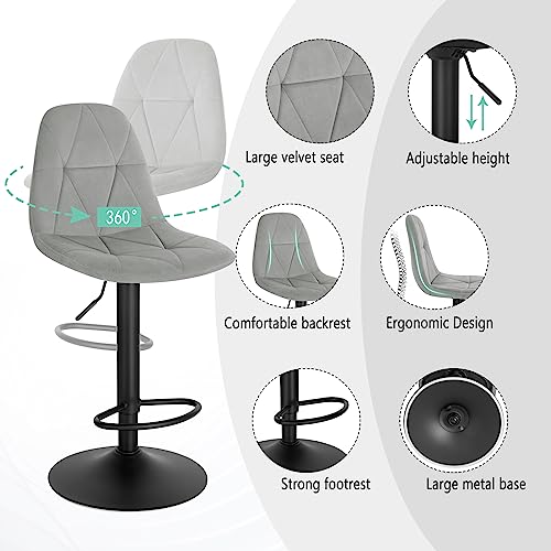 LestarainTabouret-Bar-Lot-de-2-Chaise-de-Bar-Tabouret-de-Comptoir-Tabouret-avec-Dossier-Reglable-en-Hauteur-Pivotant-a-360-enVelours-Cadre-en-Metal-Hauteur-dAssise-60-81cm-LBAI64A-2-0-2