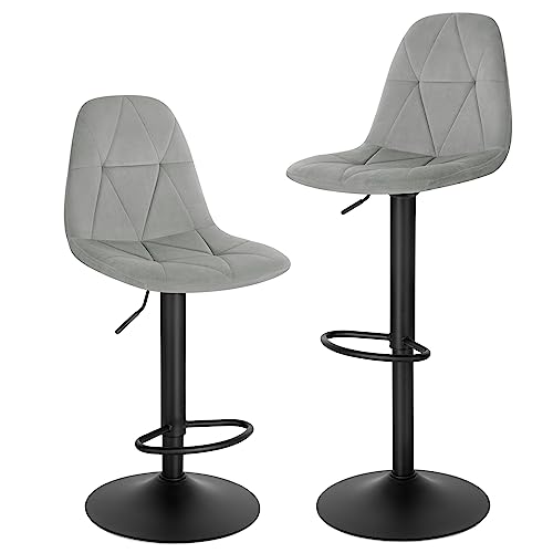 LestarainTabouret-Bar-Lot-de-2-Chaise-de-Bar-Tabouret-de-Comptoir-Tabouret-avec-Dossier-Reglable-en-Hauteur-Pivotant-a-360-enVelours-Cadre-en-Metal-Hauteur-dAssise-60-81cm-LBAI64A-2-0