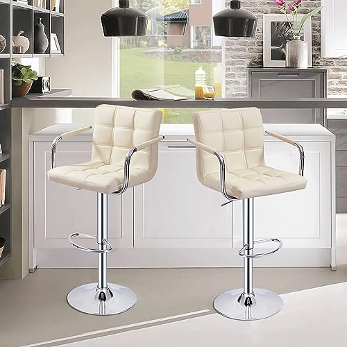 Lot-de-2-Tabourets-de-Bar-Chaises-Haut-Hauteur-Reglable-Revetement-en-PU-Rotatif-sur-360-avec-Accoudoirs-Dossier-et-Repose-Pieds-Pied-Chrome-0-1