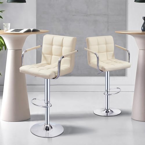 Lot-de-2-Tabourets-de-Bar-Chaises-Haut-Hauteur-Reglable-Revetement-en-PU-Rotatif-sur-360-avec-Accoudoirs-Dossier-et-Repose-Pieds-Pied-Chrome-0-2