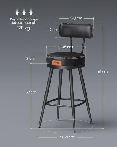 VASAGLE-EKHO-Collection-Tabouret-de-Bar-Chaise-de-Cuisine-Siege-Rembourre-PU-avec-Coutures-Style-Moderne-Mi-siecle-pour-Cuisine-Bar-0-1