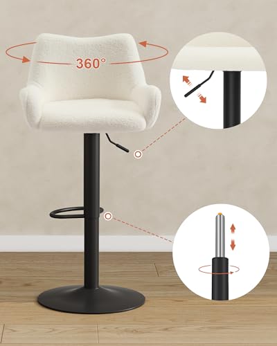 KIMENICH-Tabourets-de-Bar-Lot-de-2-Chaise-Haute-Cuisine-Pivotante-avec-Dossier-et-Repose-Pieds-Chaise-en-Bouclette-Chaise-de-Bar-Reglable-en-Hauteur-pour-Salle-a-Manger-Salon-Balcon-0-2