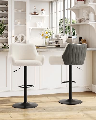 KIMENICH-Tabourets-de-Bar-Lot-de-2-Chaise-Haute-Cuisine-Pivotante-avec-Dossier-et-Repose-Pieds-Chaise-en-Bouclette-Chaise-de-Bar-Reglable-en-Hauteur-pour-Salle-a-Manger-Salon-Balcon-0