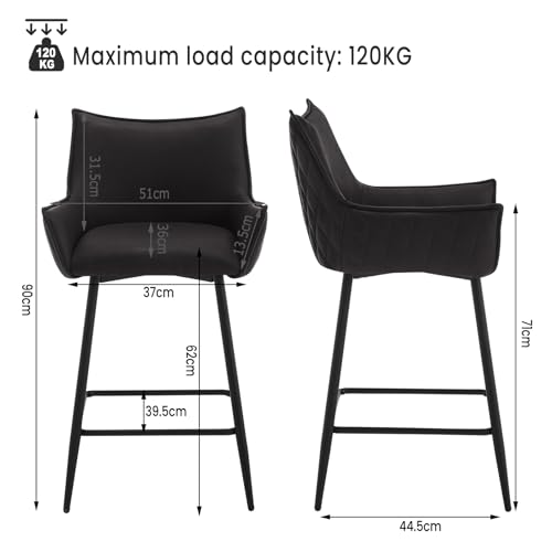 WOLTU-Lot-de-2-Tabourets-de-Bar-Tabouret-Bistro-Rembourre-Chaise-de-Salle-a-Manger-en-Similicuir-Chaise-Haute-avec-Pieds-en-Metal-Repose-Pieds-Dossier-Accoudoirs2927-0-1
