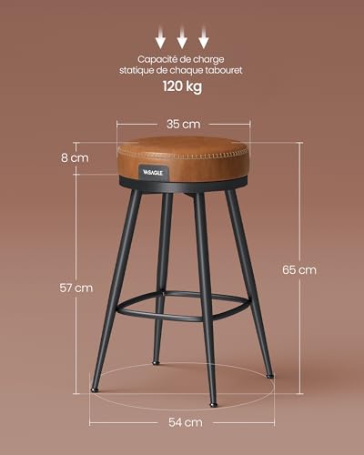 VASAGLE-EKHO-Collection-Tabouret-de-Bar-Lot-de-2-Hauteur-de-Comptoir-Siege-Pivotant-PU-avec-Coutures-Style-Moderne-Mi-siecle-pour-Cuisine-Bar-Montage-Facile-0-1
