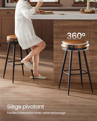 VASAGLE-EKHO-Collection-Tabouret-de-Bar-Lot-de-2-Hauteur-de-Comptoir-Siege-Pivotant-PU-avec-Coutures-Style-Moderne-Mi-siecle-pour-Cuisine-Bar-Montage-Facile-0-2