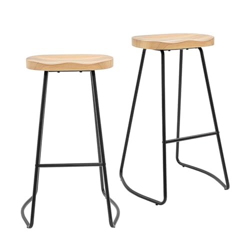 Redlife-Tabourets-de-Bar-Lot-de-2-Tabourets-de-Bar-en-Bois-Tabourets-de-Bar-a-Siege-Selle-avec-Pied-Metallique-Chaises-de-Salle-a-Manger-sans-Dossier-pour-Ilot-de-Cuisine-0